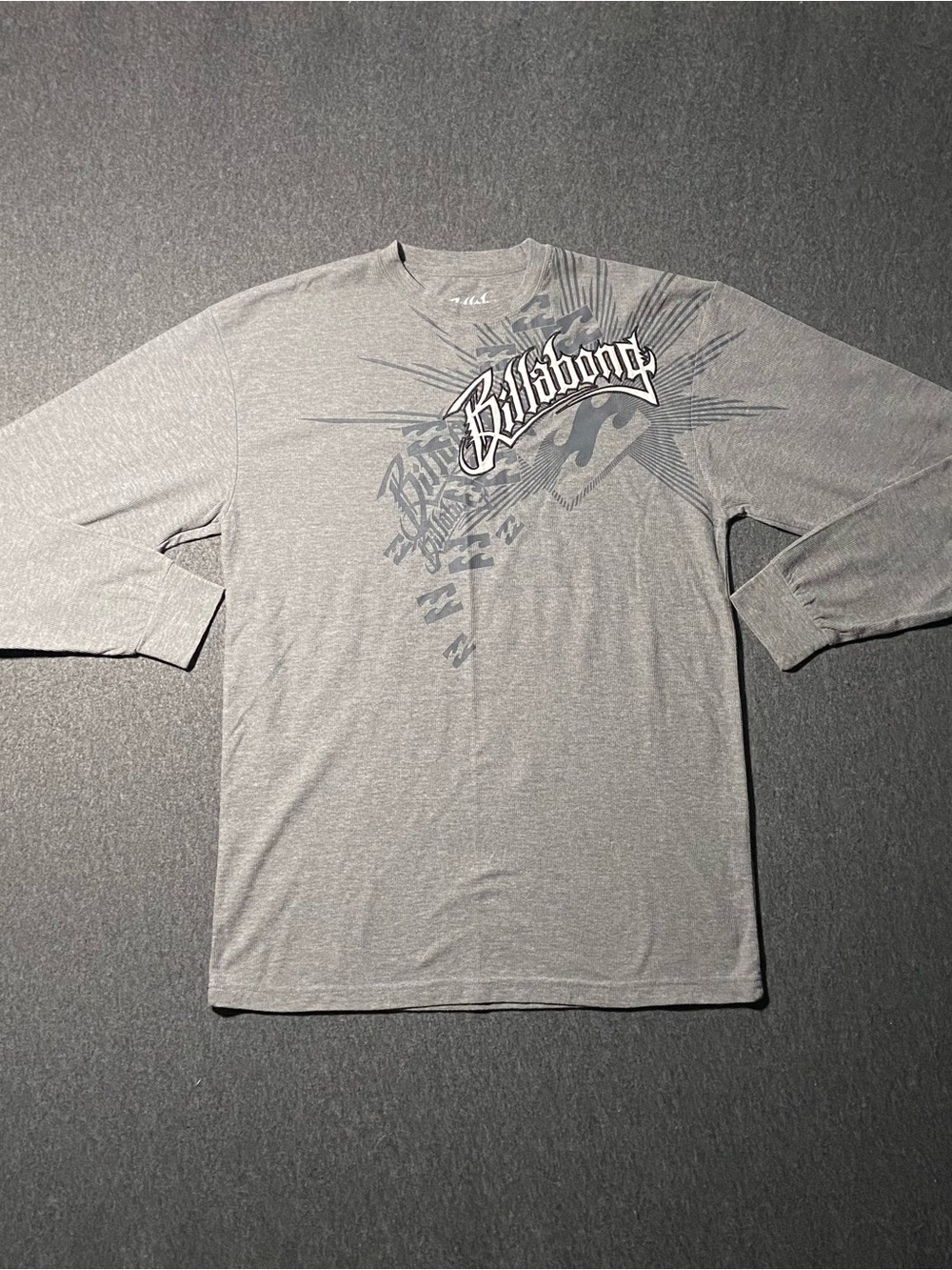 ⁠Vintage Billabong Thermal Shirt Mens Large Grey Y2K Cyber Graphic Long Sleeve T